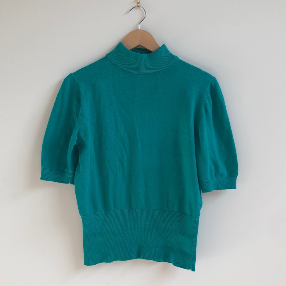 Teal Devonshire Cream, 100% cotton mockneck sweater, size S